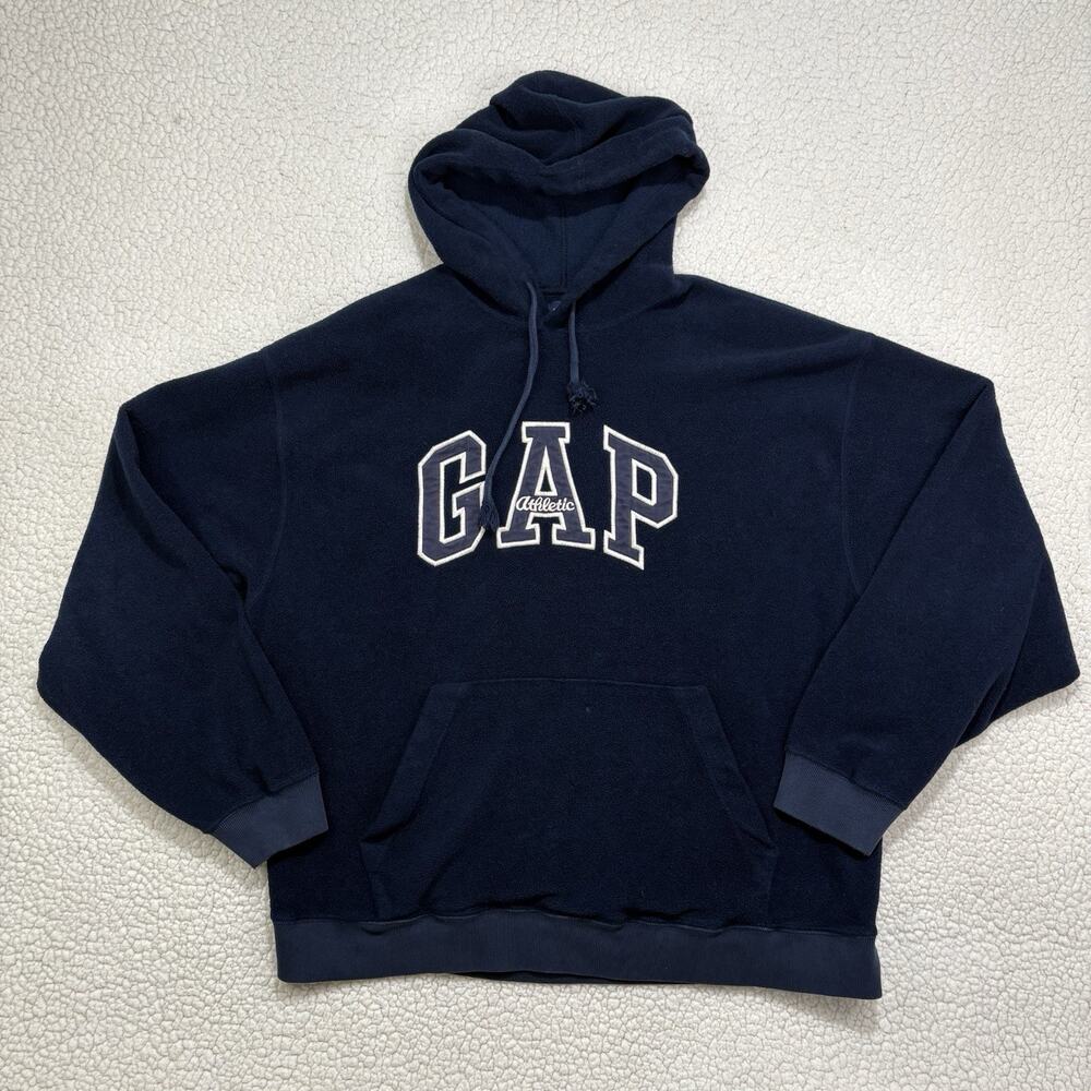Vintage Gap Athletic Heavyweight Hoodie‎ Sweatshirt Size Large Y2K Navy Fleece